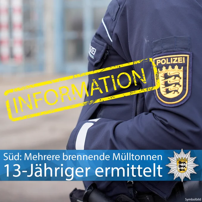 Symbolbild: Eine Seitenaufnahme einer Polizeiuniform mit dem Landeswappen BW. Stempel: Information
