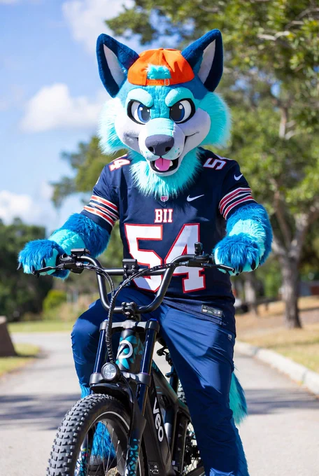 Dog furry riding an e-bike