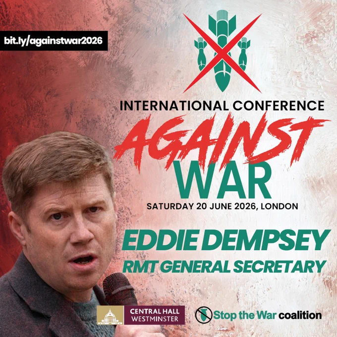Image of RMT General Secretary Eddie Dempsey holding a microphone and promoting a forthcoming event