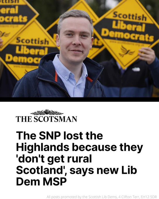 The Scotsman.

The SNP lost the Highlands because they 'don't get rural Scotland', says new Lib Dem MSP.
