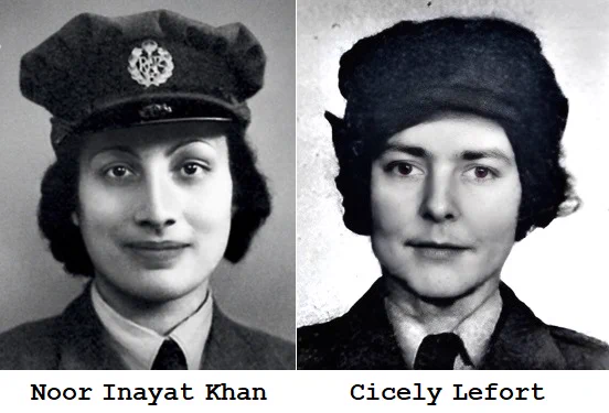 Noor Inayat Khan GC and Cicely Lefort MiD. The two agents in the first Lysander are Diana Rowden MiD and Charles Skepper MBE.

SOURCES
https://en.wikipedia.org/wiki/Noor_Inayat_Khan

https://en.wikipedia.org/wiki/Cicely_Lefort

MORE INFORMATION
https://www.specialforcesroh.com/index.php?threads/inayat-khan-nora.3808/

https://www.specialforcesroh.com/index.php?threads/lefort-cecile-margot-nee-gordon-cecily.4042/

https://en.wikipedia.org/wiki/Diana_Rowden

https://www.specialforcesroh.com/index.php?threads/rowden-diana-hope.4136/

https://www.specialforcesroh.com/index.php?threads/skepper-charles-milne.4159/

http://www.plan-sussex-1944.net/anglais/pdf/infiltrations_into_france.pdf