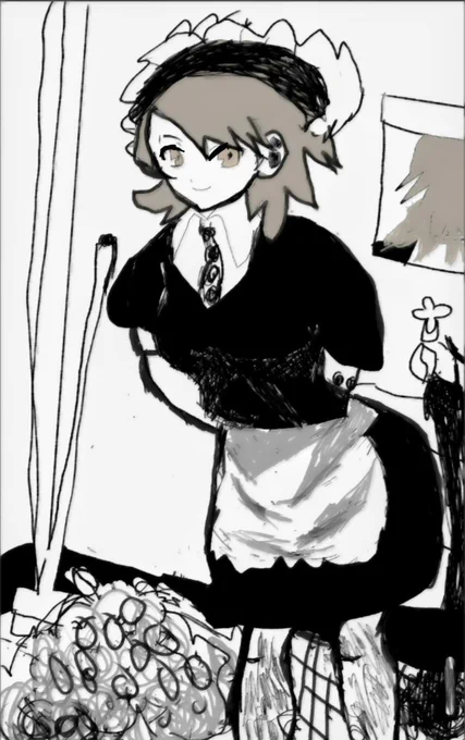 トイレ掃除をしながら可愛いポーズをしているメイド服を着たペルソナ3の岳羽ゆかり