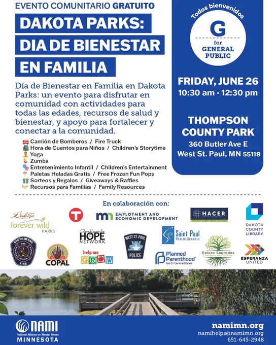 Community wellness event at Dakota Parks with family activities, health resources, and entertainment on June 26 at Thompson County Park.