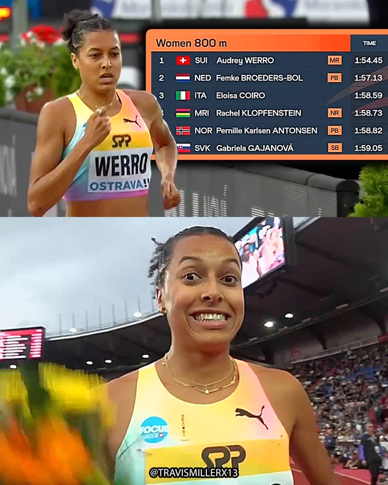 A week after running 1:53.98, 🇨🇭Audrey Werro runs 1:54.45 meet record in Ostrava 800m! 😳