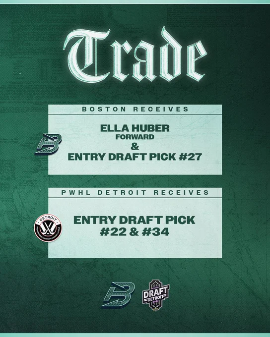 Boston Fleet announce a trade with PWHL Detroit.
