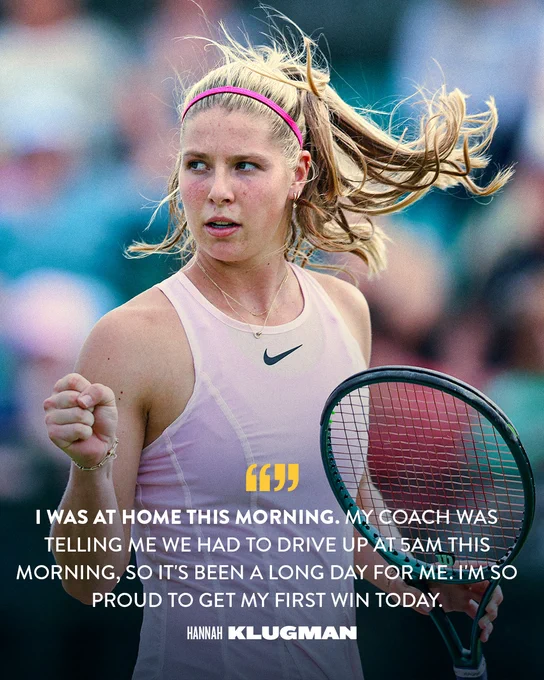 Quote graphic of Hannah Klugman: I was at home this morning. My coach was telling me we had to drive up at 5am this morning, so it's been a long day for me. I'm so proud to get my first win today 