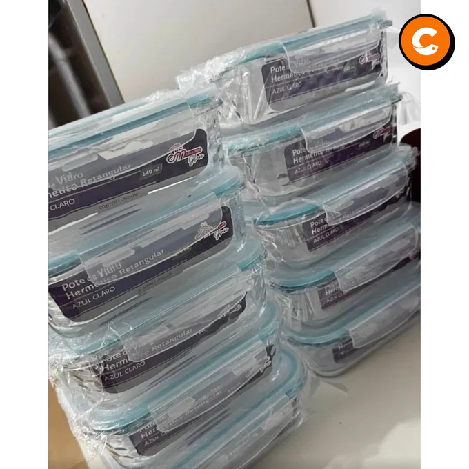 Kit 10 Pote Hermético De Vidro Retangular 640ml Rishon