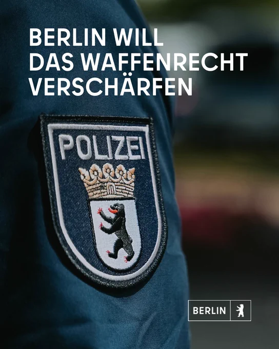 Berliner Polizeilogo und Text: Berlin will das Waffenrecht verschärfen