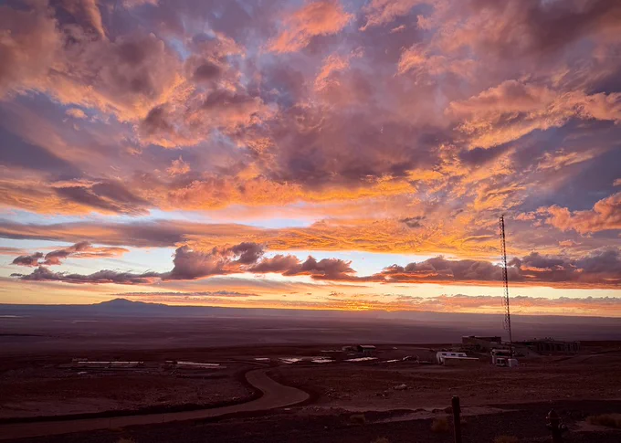 Sunset over the Atacama salt flat from ALMA's residence in the Atacama Desert.