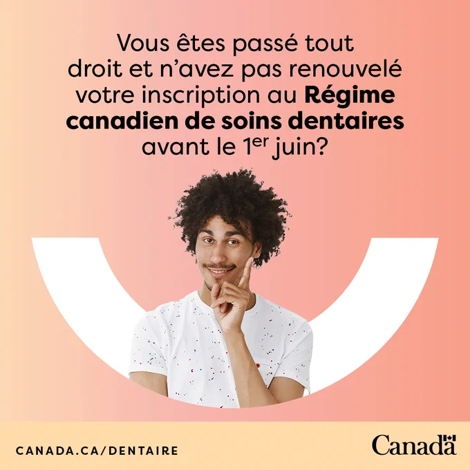 Vous êtes passé tout droit et n’avez pas renouvelé votre inscription au Régime canadien de soins dentaires avant le 1er juin?

Une personne lève un doigt.