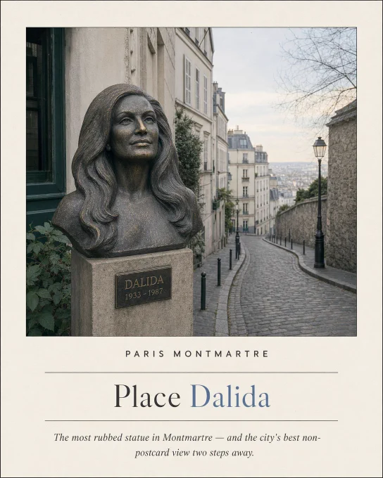 Place Dalida and the winding rue de l'Abreuvoir