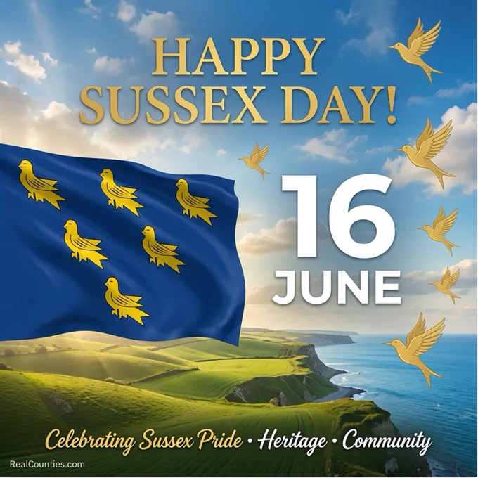 Infographic celebrating Sussex Day - 16 June, from RealCounties.com