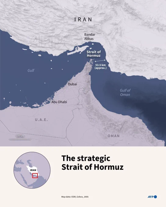 Infographic on the Strait of Hormuz, a vital chokepoint for global oil shipments linking the Gulf and the Gulf of Oman