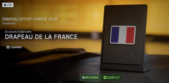 Screenshot de la Boutique de Battlefield 6, où il est possible de récupérer gratuitement un écusson du drapeau de la France.