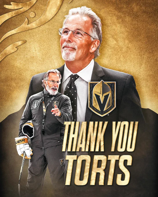 Graphic that says THANK YOU TORTS with two photos of John Tortorella coaching with the Golden Knights