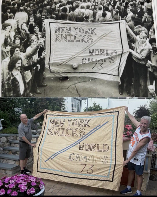 1973 Knicks parade and 2026 recreation of the photo underneath