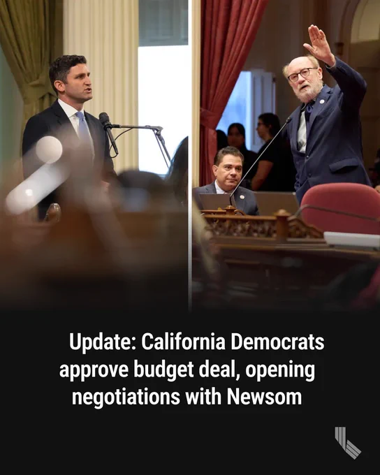 From left, Assemblymember Jesse Gabriel and state Sen. John Laird. Photos by Miguel Gutierrez Jr. and Fred Greaves for CalMatters. HED:  			Update: California Democrats approve budget deal, opening negotiations with Newsom