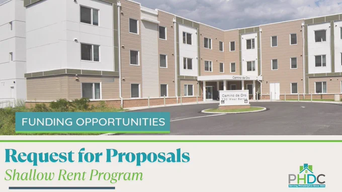 text over graphic of housing complex reads: funding opportunities, request for proposals: shallow rent program