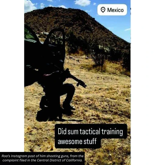 Roa’s Instagram post of him shooting guns, from the complaint filed in the Central District of California.