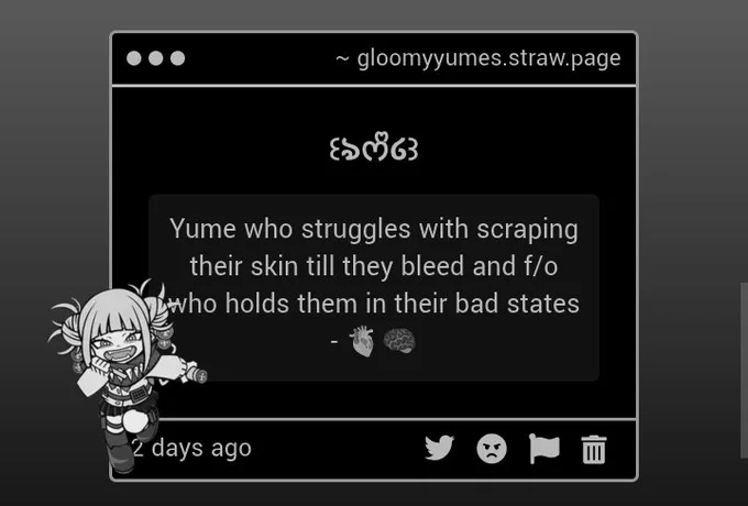 Yume who struggles with scraping their skin till they bleed and f/o who holds them in their bad states - 🫀🧠