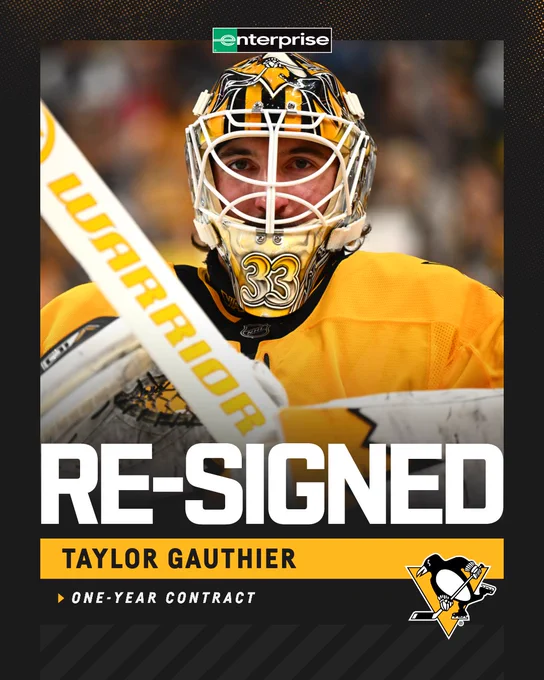 Photo of Taylor Gauthier and text that reads re-signed Taylor Gauthier one-year contract