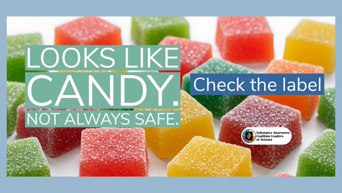 An image highlighting the importance of checking labels as some candies might not be safe. Bright and cautionary.