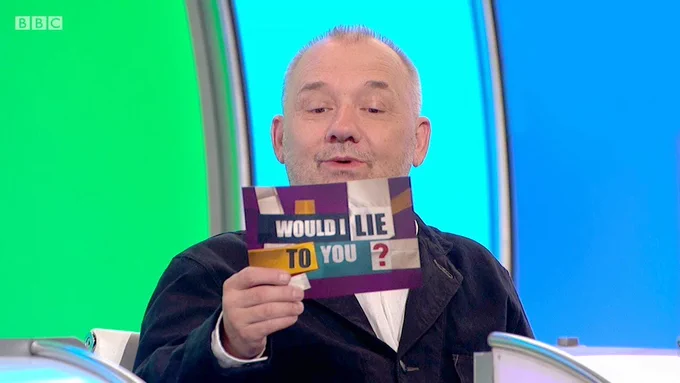 Bob Mortimer reads out a dubious-sounding statement on the BBC's comedy panel show "Would I Lie to You?".
