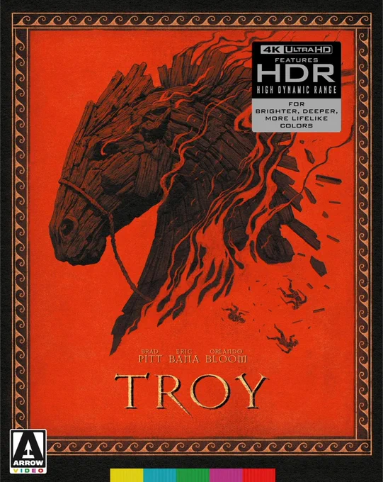 4K Blu-ray cover of Wolfgang Petersen's Troy starring Brad Pitt, Eric Bana, Orlando Bloom, Diane Kruger, Brendan Gleeson and Brian Cox