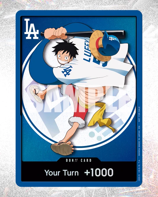 A photo of the Dodgers x ONE PIECE with Luffy card for ONE PIECE NIGHT.