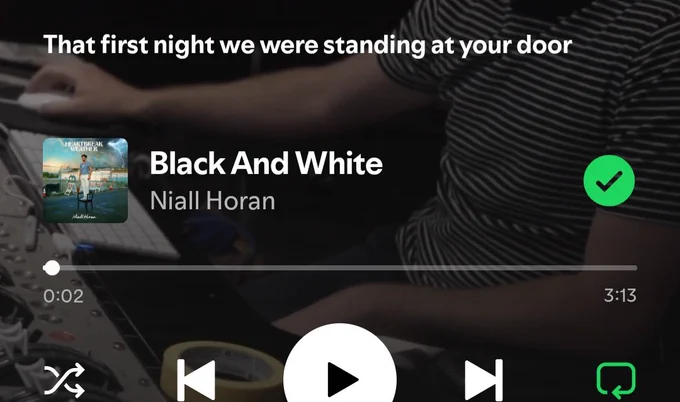 Spotify playing Black and White by Niall Horan 
