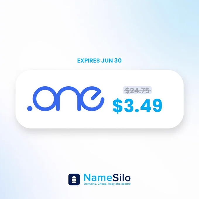 NameSilo: .ONE $3.49 first year, was $24.75, expires Jun 30