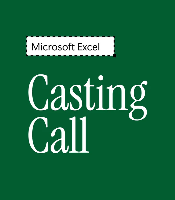 A green background with the text 'Casting Call' in white, stylish font. At the top, there is a label that reads 'Microsoft Excel' in a rectangular box with a dashed border.