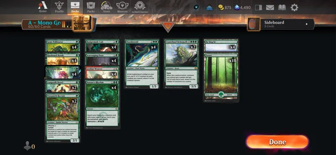 Deck
4 Ba Sing Se (TLA) 266
18 Forest (ANA) 9
4 Badgermole Cub (TLA) 167
4 Llanowar Elves (FDN) 227
4 Ouroboroid (EOE) 201
4 Hardened Bonds (Y25) 16
4 Leyline Weaver (OM1) 144
2 Craterhoof Behemoth (TDM) 138
2 Longstalk Brawl (BLB) 182
4 Scavenging Ooze (FDN) 232
4 Gene Pollinator (EOE) 186
4 Nature's Rhythm (TDM) 150
2 Pawpatch Recruit (BLB) 187