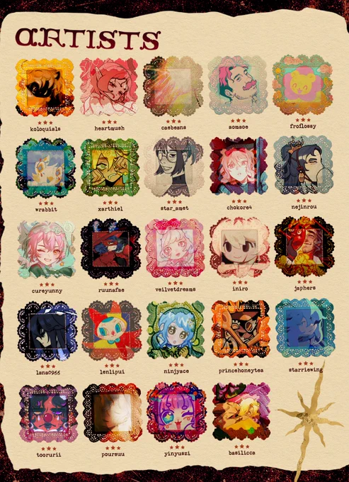 ARTISTS

koloquials
heartmush
caebeans
wrabbit
xarthiel
star_amet
cureyunny
ruunafae
veilvetdreams
lana0966
lenlipui
ninjyace
toorurii
poursuu
yinyuszi
aomaoe
chokore4
iniro
princehoneytea
starriewing
toorurii
poursuu
yinyuszi
basilicca