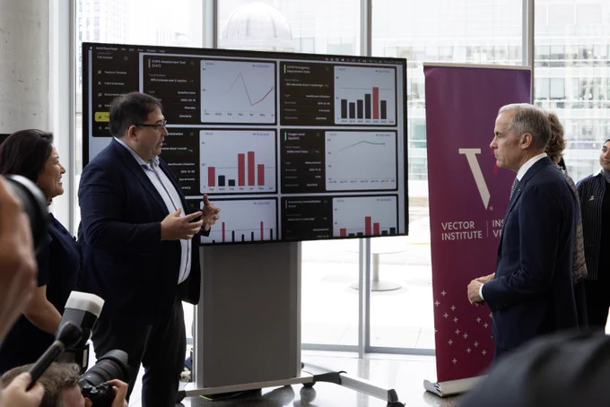 Prime Minister Carney tours an artificial intelligence institute in Toronto, Ontario.