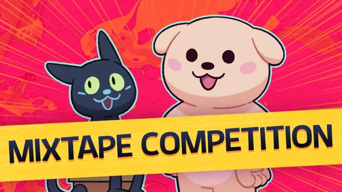 A graphic of mascots Bit the cat and Bop the dog-bear, with a banner that reads "MIXTAPE COMPETITION".