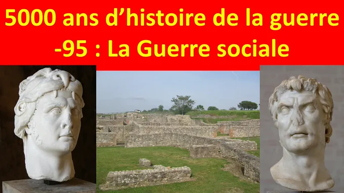 A droite, possiblement Sylla, grand "acteur" romain de ces évènements, au milieu la ville d'Aeclanum qu'il dut reprendre aux révoltés italiens, et à gauche Mithridate VI du Pont, qui prépare une grande guerre contre Rome en Asie mineure !