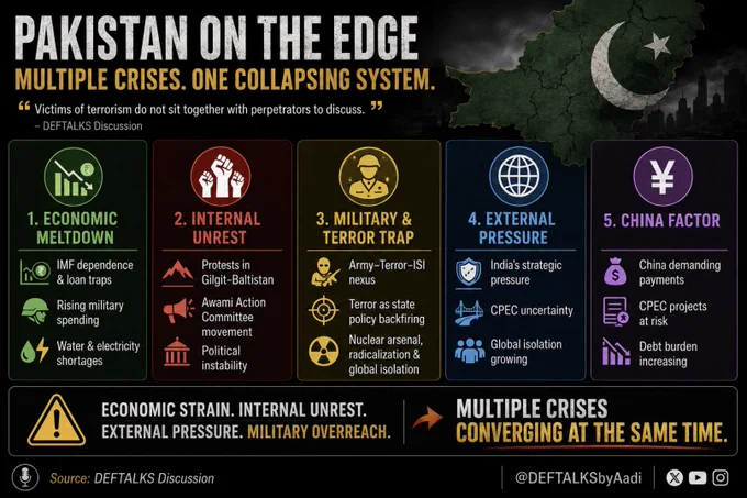 Pakistan is facing pressure from every direction at once — economic collapse, water insecurity, internal unrest in Gilgit-Baltistan, IMF dependency, military overreach, and growing cracks within its own system. 🌍⚡

This DEFTALKS episode breaks down how multiple crises are converging simultaneously and why many analysts believe the region is entering a decisive geopolitical phase. 🎙️🔥

From CPEC troubles and China’s changing stance to protests, resource shortages, and strategic shifts in South Asia — this is a deep dive into the bigger picture most headlines miss. 👀📌

Watch now on DEFTALKS 🇮🇳
@DEFTALKSbyAadi