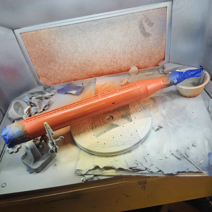 Rocket model in spray booth