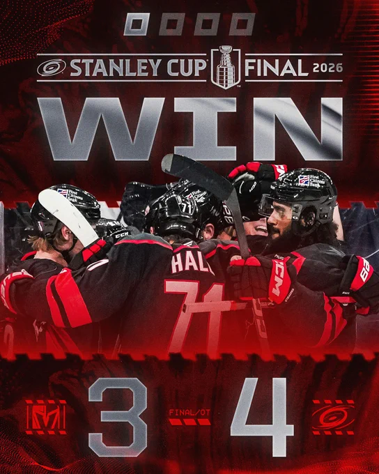 The Canes beat the Golden Knights 4-3 in overtime.