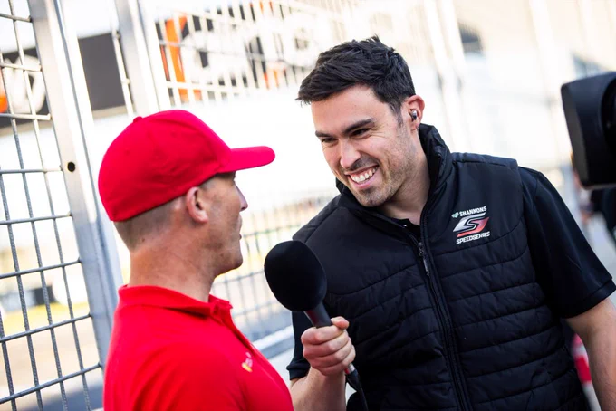 Thomas Randle during the 2025 Shannons SpeedSeries broadcast at The Bend.