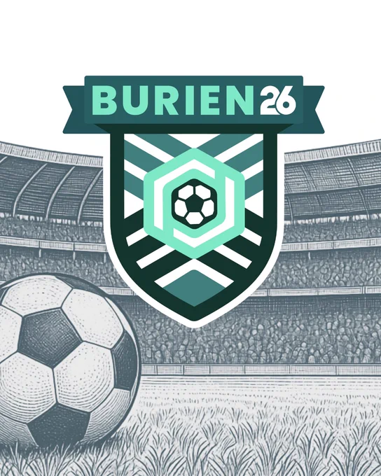 Illustration of a soccer ball with a "Burien 26" badge logo.