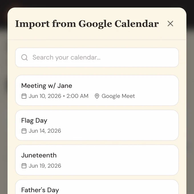 Import Google calendar event