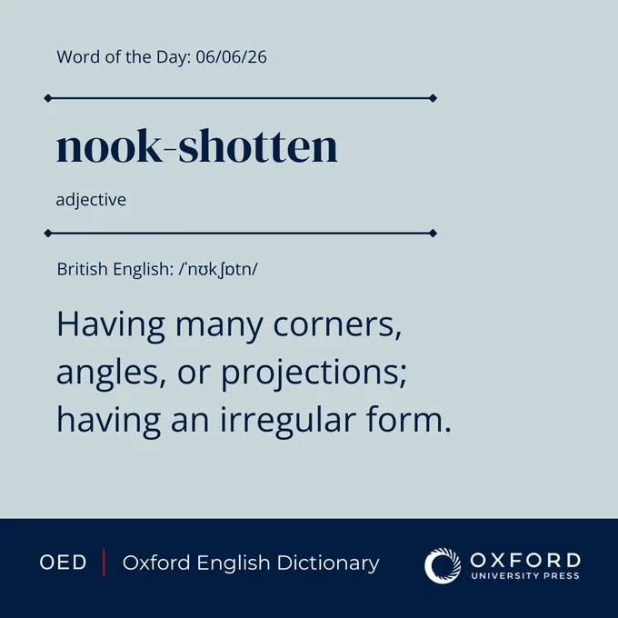 The OED definition of \u2018nook-shotten\u2019, today\u2019s word of the day.\u00A0\n