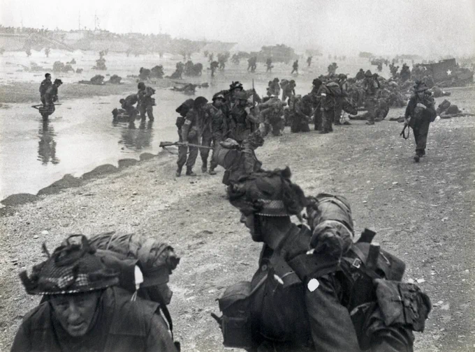 British troops are seen here landing on the beaches of Normandy, France on the 6 of June 1944. 
