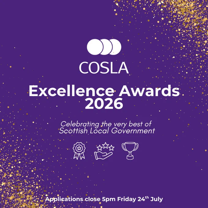 COSLA Excellence Awards 2026 celebrating top achievements in Scottish Local Government with application deadline on July 24th.