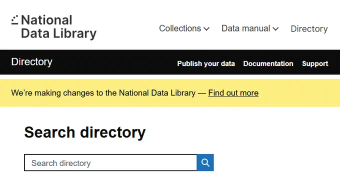 Screenshot of the National Data Library data catalogue interface, all shiny and new