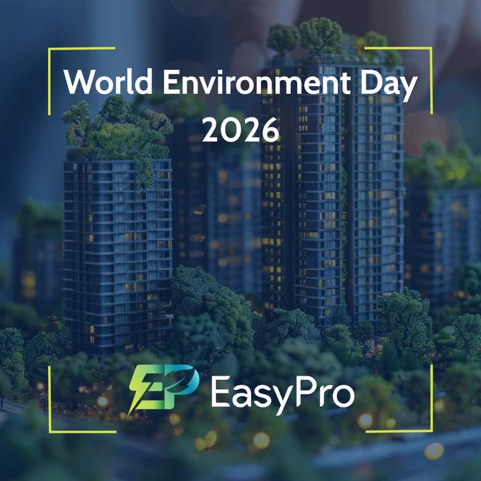 Image features a miniature model of high-rise buildings, the EasyPro logo, and the following text: World Environment Day 2026'.