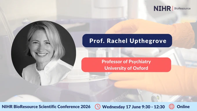 Professional headshot of a female professor with blurred face, overlaid with her name and title at the University of Oxford, set against a laboratory background.