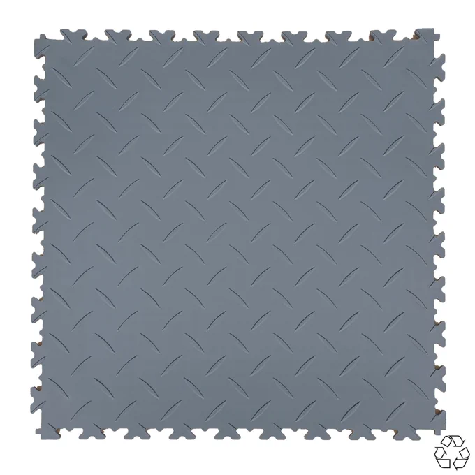 MotoLock HD Mid Grey Recycled Diamond Plate PVC material Interlocking Floor Tiles